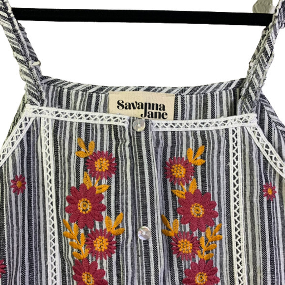 SAVANNA JANE Black & White Stripe Embroidered‎ Floral Tank Top - NWT - Picture 4 of 12